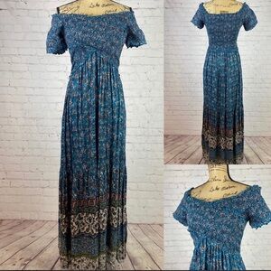 Angie Boho Print Elastic Bodice Tiered Maxi